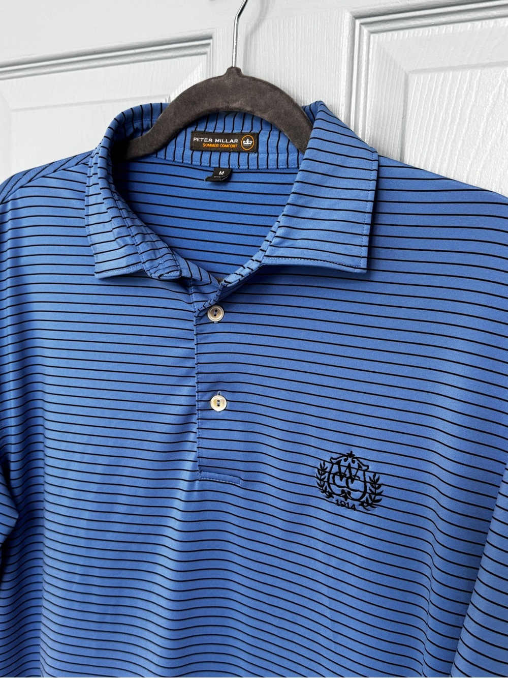 Peter Millar Men’s Summer Comfort Blue Stripe Golf Polo Shirt Med Westwood Club
